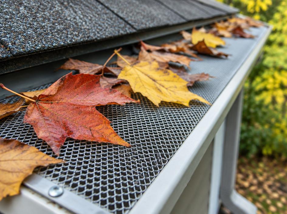 Close-up of a gutter along a roof edge